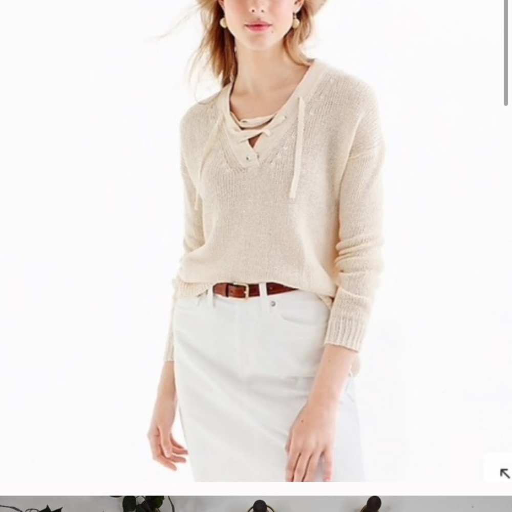 J. Crew 100% Linen Lace Up V-Neck Beach Sweater